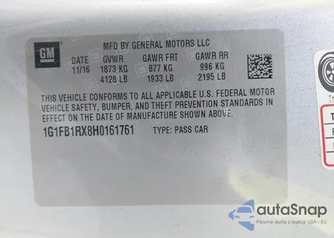 2017 Chevrolet Camaro 1Lt из США, поврежденный, VIN 1G1FB1RX8H0161761